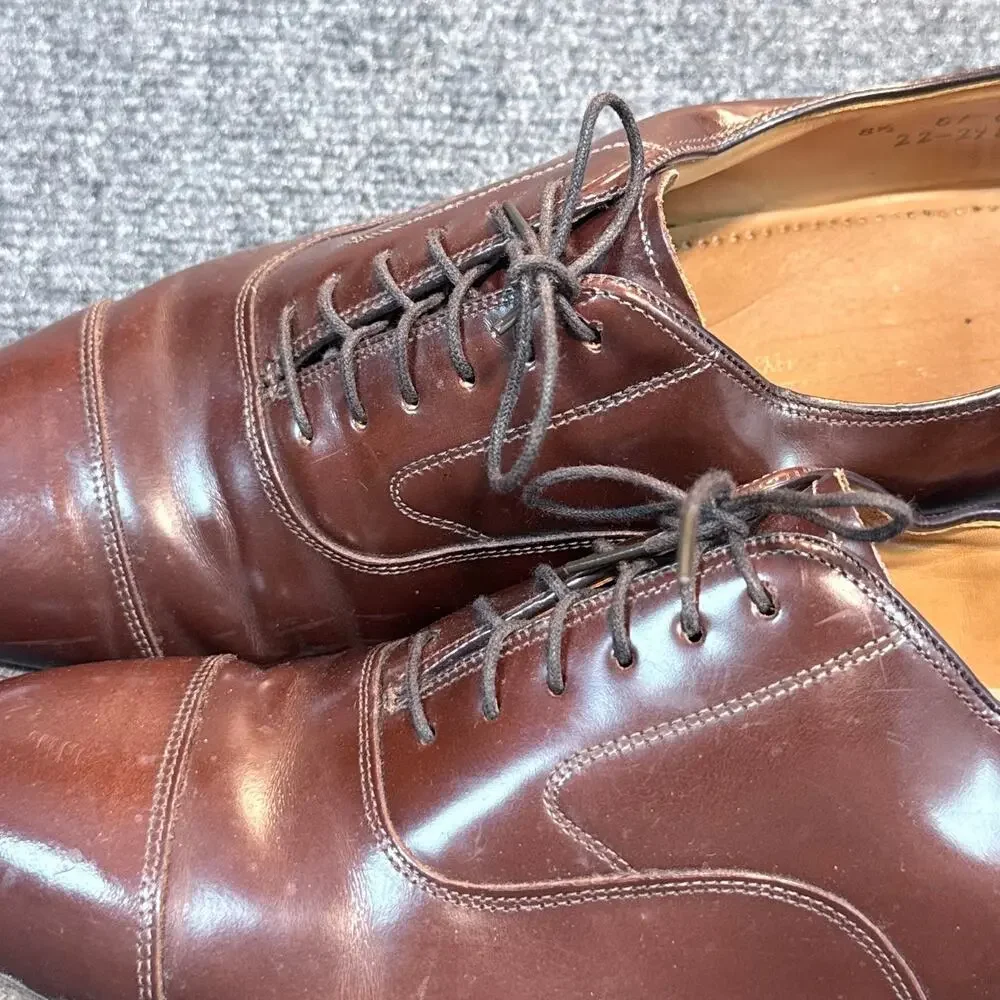 Johnston & Murphy Mens 8.5 Melton Brown Leather Cap Toe Oxford Dress Shoes